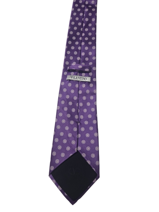 Valentino Italy 100% Silk Purple Medallion Narrow Tie Made in Italy